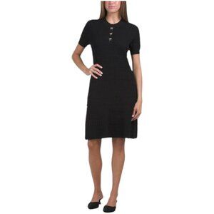 ELLEN TRACY Short Sleeve Flared Dress With Button Placket